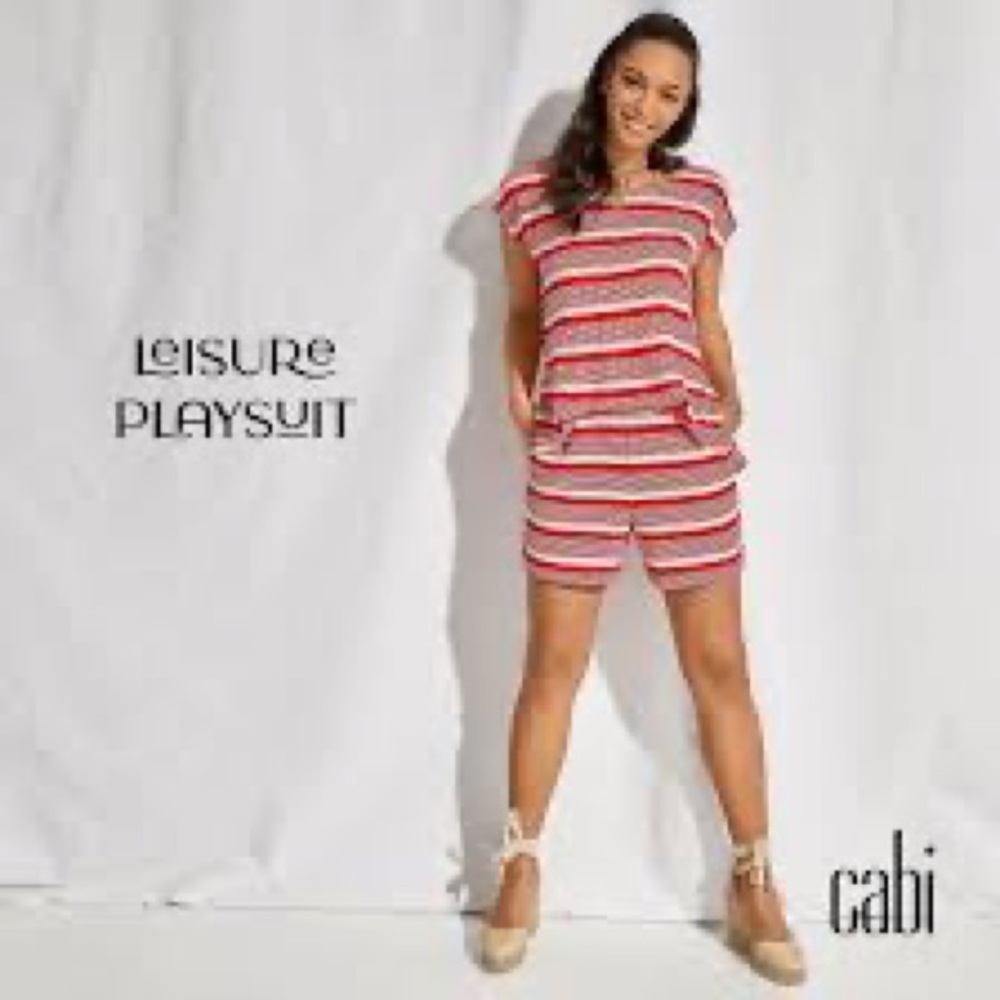 NWOT Cabi Leisure Playsuit Romper - Medium red and white stripes